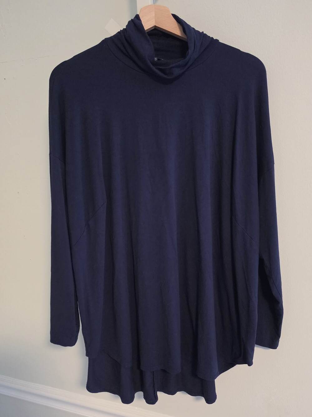 Eileen Fisher Woman Navy Cowl Neck Swing Tunic High-Low 1X Like New
